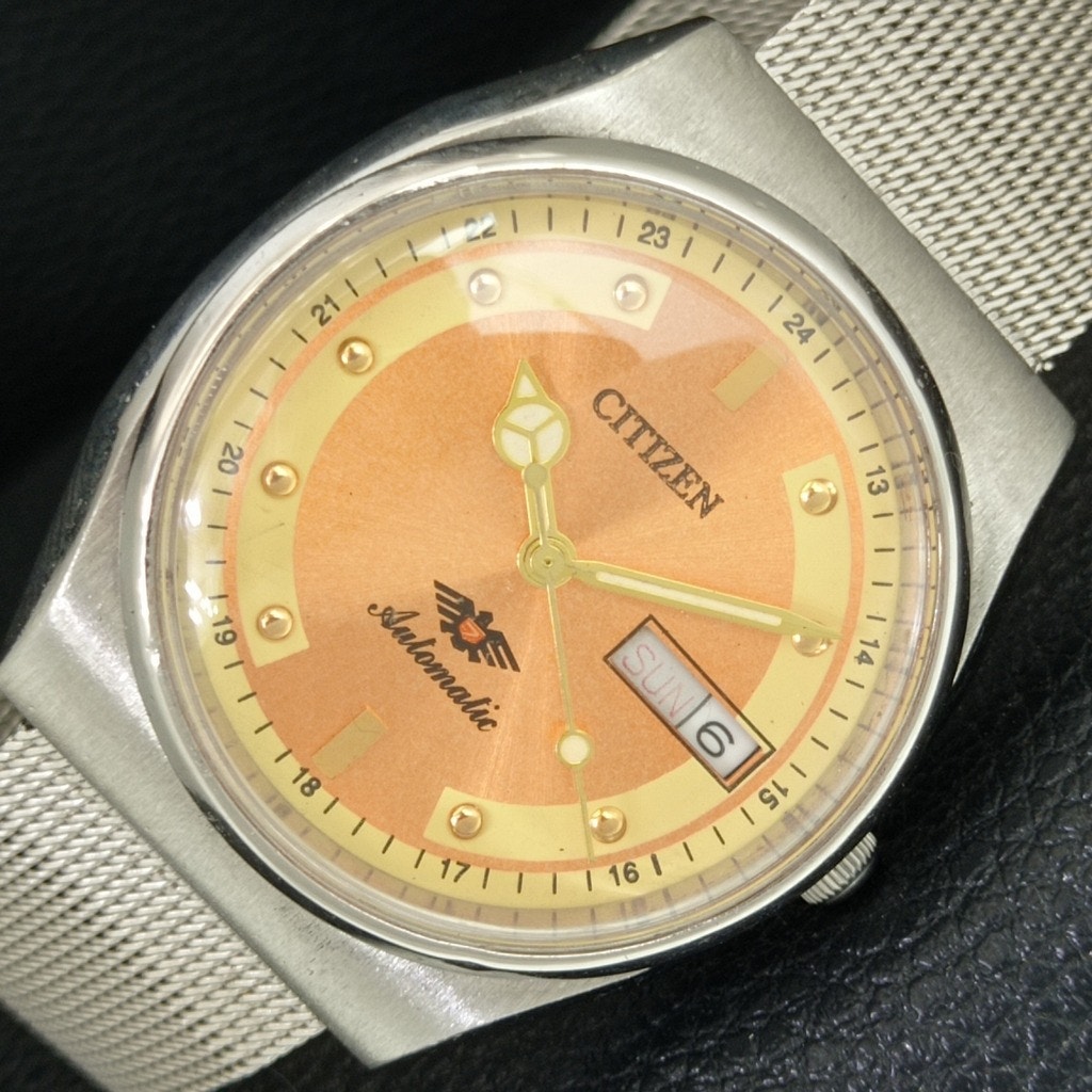 Vintage 1978 Citizen Automatic Mens Silver Watch WDaydate  Brown Accents